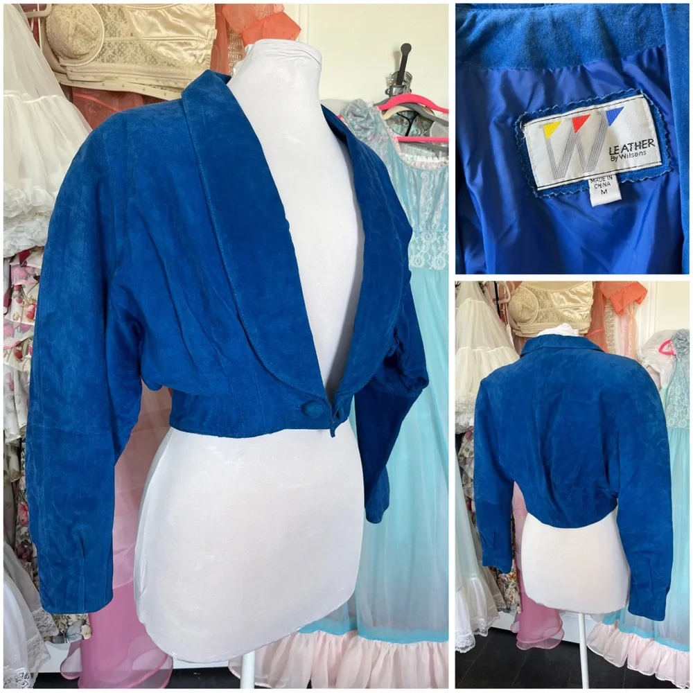 Wilson’s Leather Vintage 80s blue suede cropped leather jacket - Picture 2 of 9